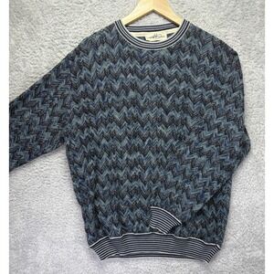 Vtg Hemmond Sweater Mens Sz Large Italy Geometric Grandpa Blue Crew Neck